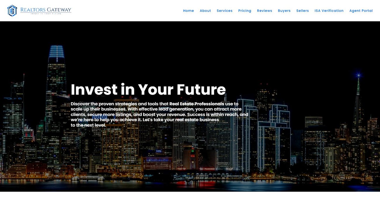Realtors Gateway homepage — hero section and site navigation